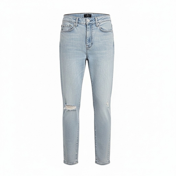 7 For All Mankind Denim - NEW! 7 For All Mankind Light Wash Slim Straight  Distressed Jeans